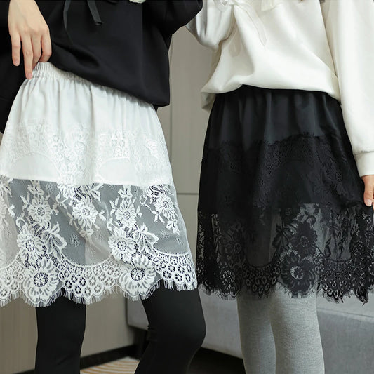 Lace Floral Fake Skirts for Women Shirt Extenders Adjustable Fake Top Lower Sweep Fake Hem Detachable Waist Underskirt